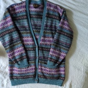 Vintage 90s 100% Wool Fair Isle Cardigan S